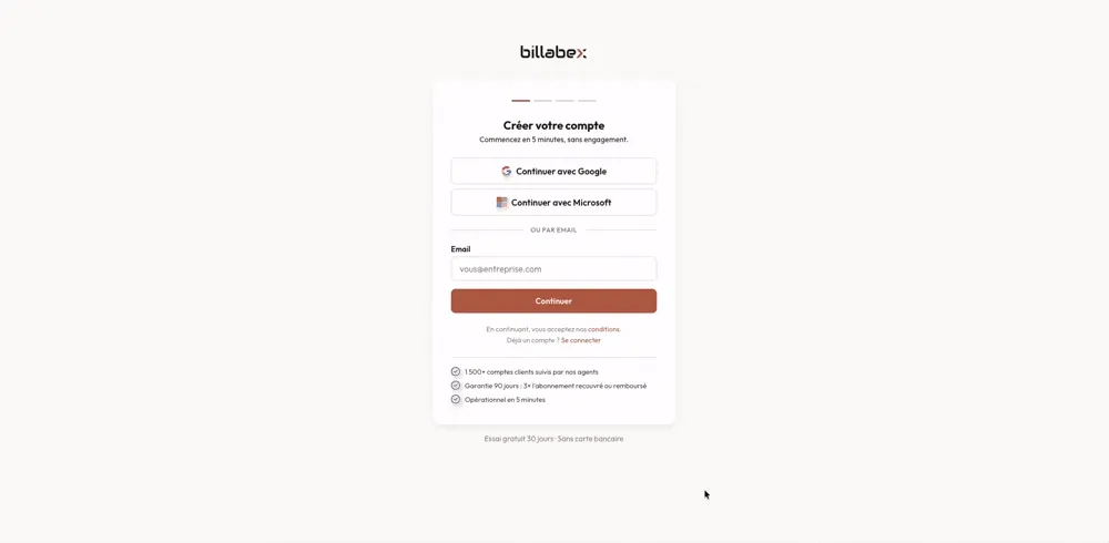 Animated walkthrough of the Billabex onboarding demo: the choose-your-own-adventure agent flow adapting to debtor responses in real time